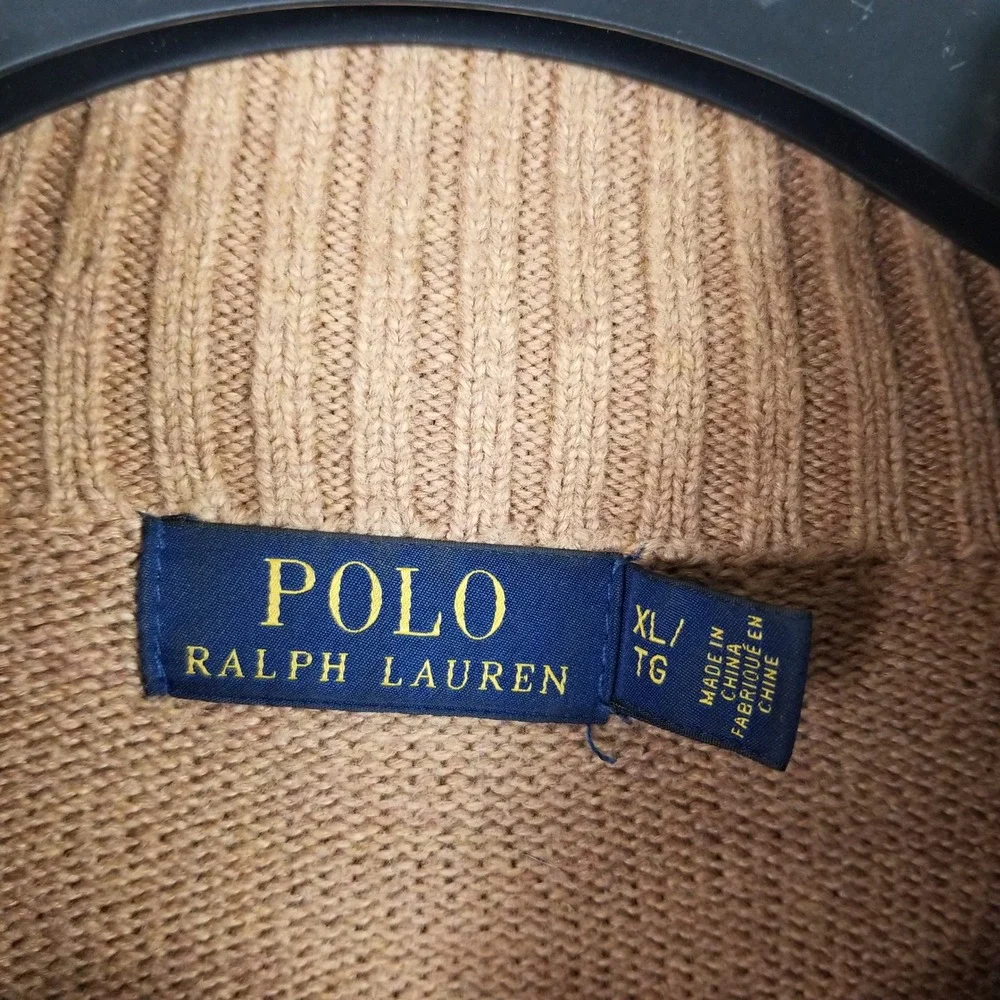 Polo Ralph Lauren Sweater Men XL Tan Cotton Mock Neck Button Pony Logo